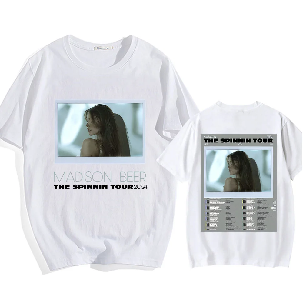 Madison Beer The Spinning Tour 2024 T-shirts Double Side Graphic Printing Tee-shirt Cotton Short Sleeve Women/Men Tshirts Summer