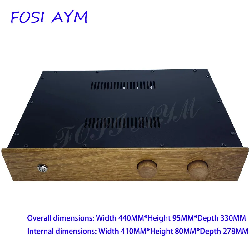 Caja de amplificador de hierro de teca dorada FOSI AYM de 440 × 95 × 330mm, chasis de preamplificador, carcasa de chasis de amplificador de tubo de vacío, caja de bricolaje