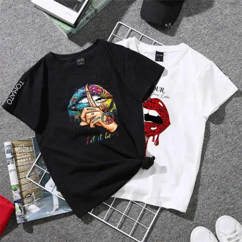 Fashion Leopard Print Lips Heat Transfer Thermal Stickers DIY Washable T-Shirts Iron On Transfer Girls Lips Patches