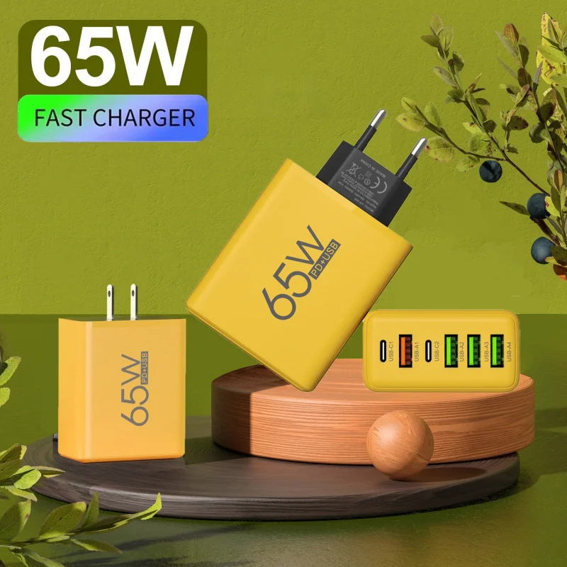 65W fast charging USB type C adapter 6 ports PD EU/US phone charger for iphone13 14 15 Xiaomi Huawei Samsung Quick Charge Wall