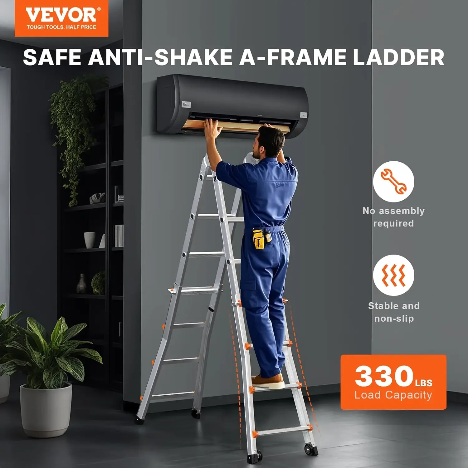 Telescoping Ladder A Frame, 15 FT Compact Aluminum Extension Ladder, Multi-Function Portable Collapsible RV Ladder