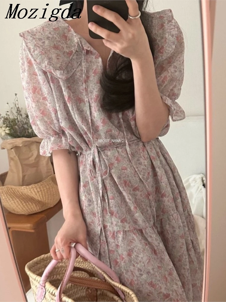 Summer Flower Floral Print Mini Dress Women Short Sleeve Modis Sweet Ruffle Pleated Ladies Dresses Korea Style Loose Woman Dress