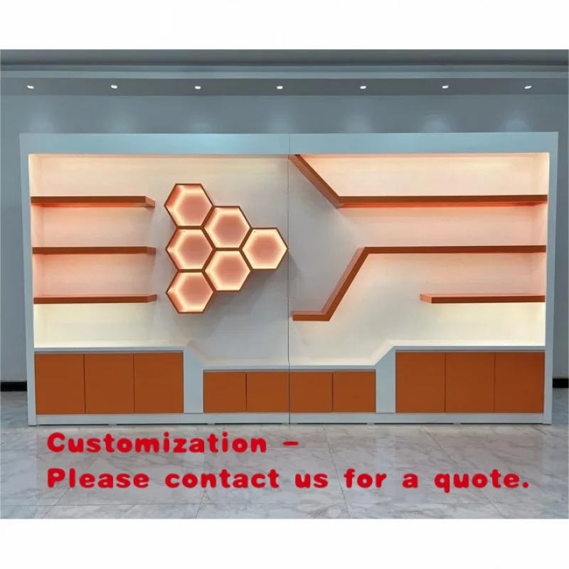 custom.Lacquer Beauty Salon Display Cabinet Orange Cosmetic Display Cabinet Skin Care Products Cabinet