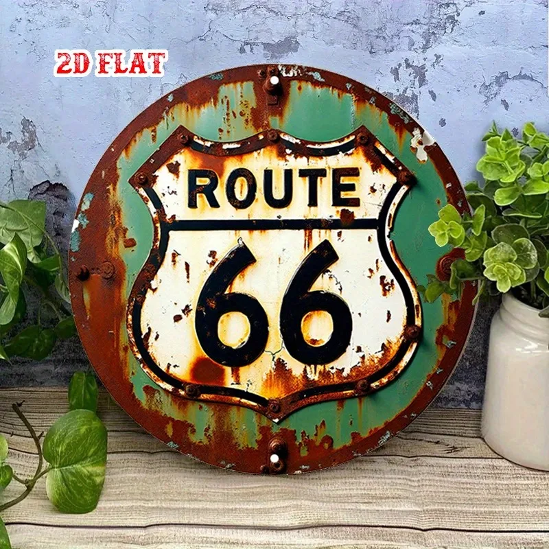 2D Flat, Vintage Style Round Aluminum Sign,Travel Spirit Metal Wall Decor, Wall Decor Signs for Home, Garage, Dining Room, Cafe