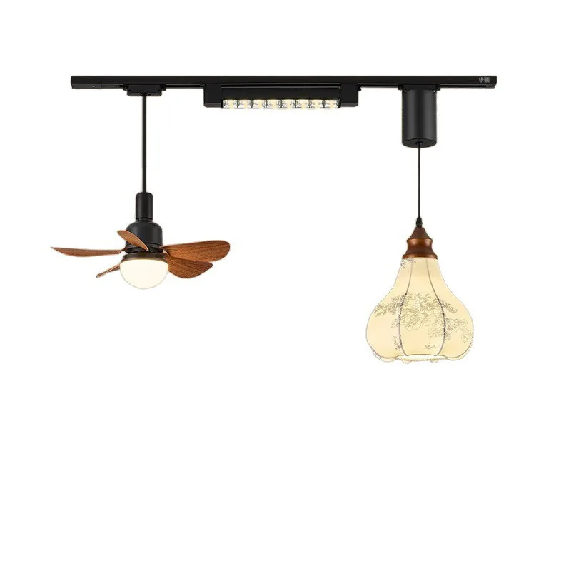 

French medieval dining room mobile chandelier, Song Dynasty eye protection aesthetic bar, wabi sandy wind track ceiling fan lamp