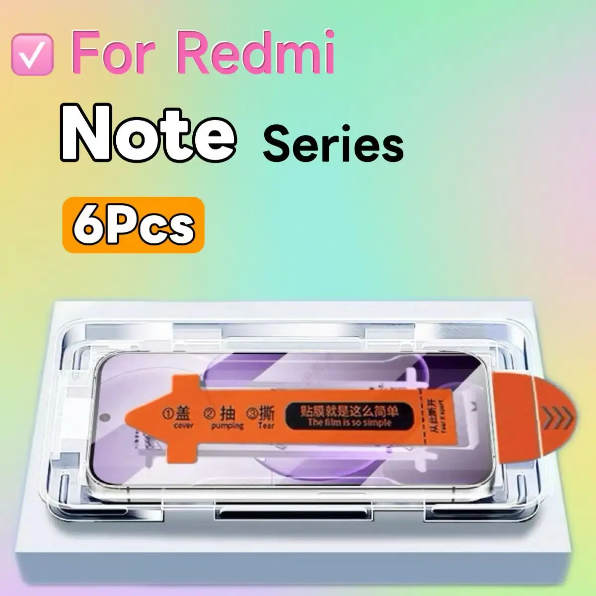 

6-Pack 9H HD Bubble-Free & Dust-Free Tempered Glass Screen Protector for Redmi Note Series