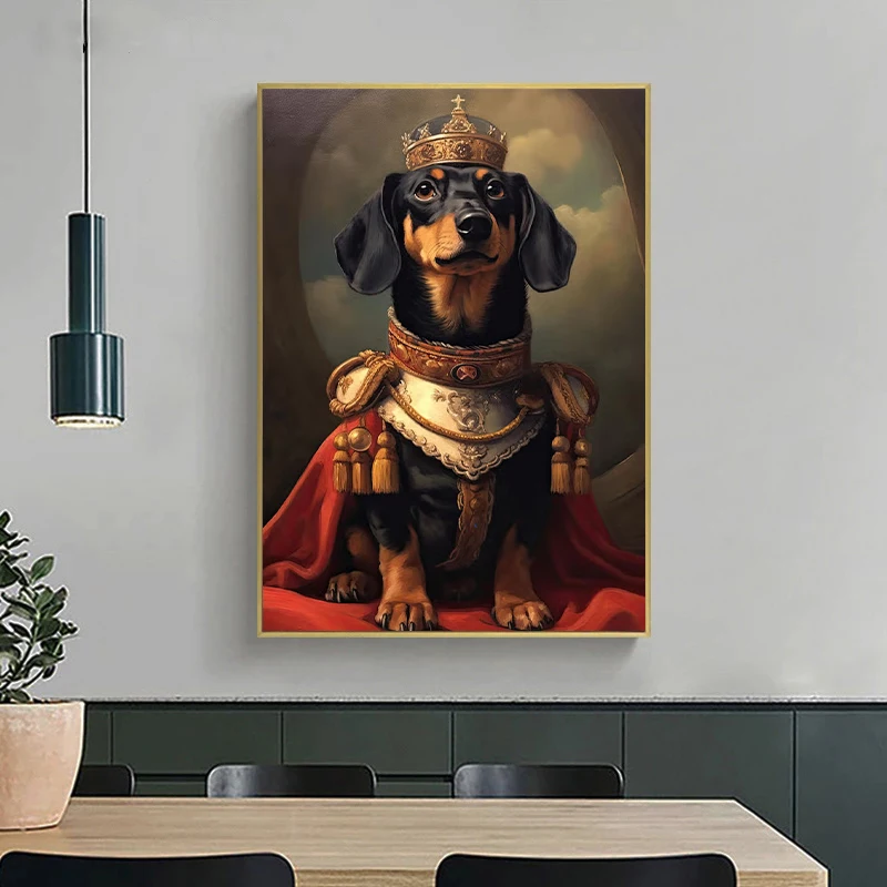 King Noble Dog Vintage Oil Print Portrait Poster Dachshund Labrador Bernese Mountain Dog Wall Art Canvas Painting Pet Home Decor