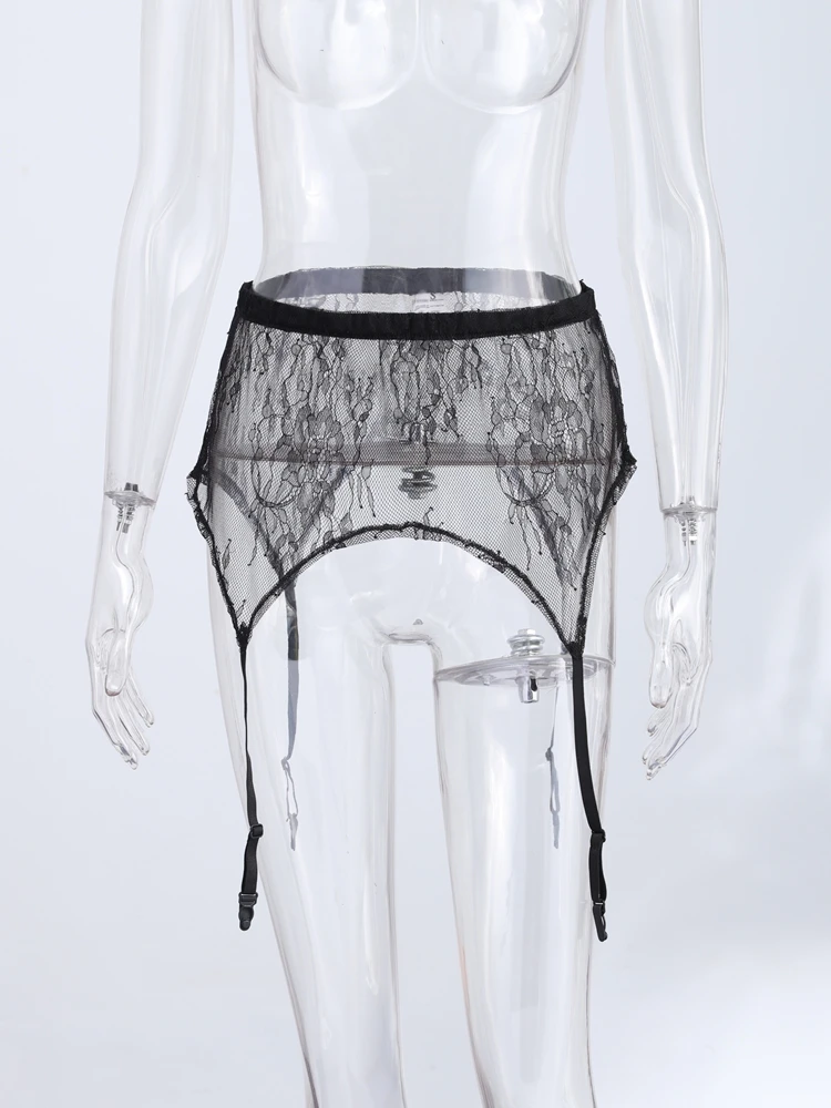 Hochgeschnittener Rock mit Spitzenbesatz und Po-Flap für Damen, Sexy Rockverlängerung, Transparenter Blumenmuster-Overlay-Rock mit Taillenbund, Damen-Partykleidung – Detail 10