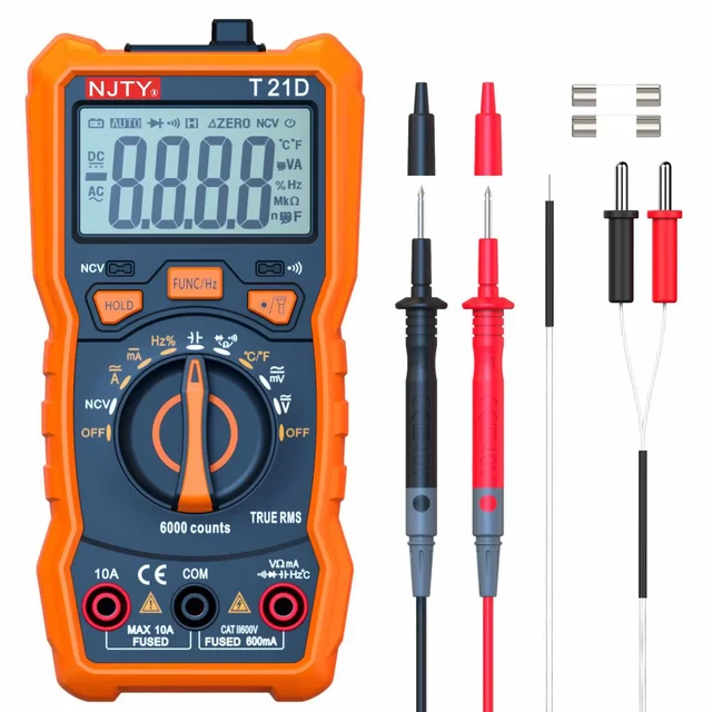 NJTY T21D multimetr cyfrowy 6000 zlicza woltomierz AUTO rezystancja prądu dioda temperatury Multi Tester z podświetlanym ekranem