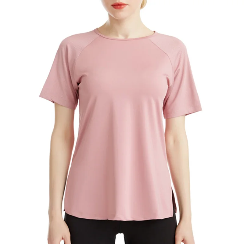 Oddychająca koszulki do jogi szybkoschnący siateczka z krótkim rękawem T-shirt do biegania Top do jogi do ćwiczeń odzież sportowa luźna koszulki Fitness Top sportowy — zdjęcie 3