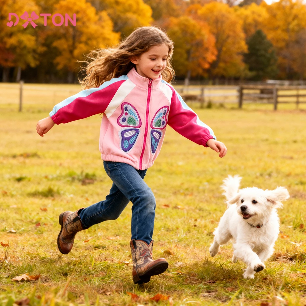 

DXTON Children Winter Jackets Fleece Zipper Girls Outerwear Coat Butterfly Kids Sporting Tops Wear Warm Applique Girls Clothing