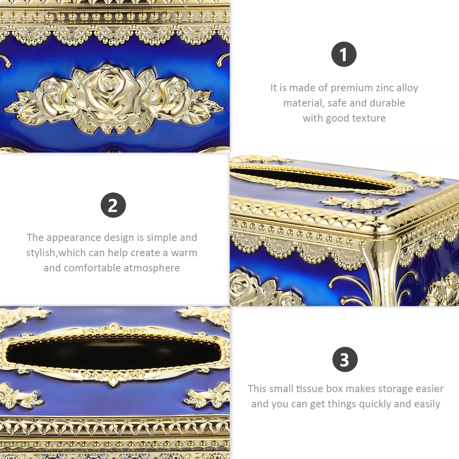 

Retro Tissue Box Holder Premium Zinc Alloy Material Safe Storage Decor Desktop Living Room Office Car Hotel