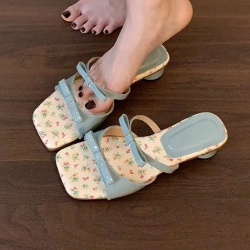 

High Heels Bow Women Sandals Chunky Slippers Summer Shoes 2025 Trend Sexy Open Toe Pumps Shoes Flip Flops Brand Slides Mujer
