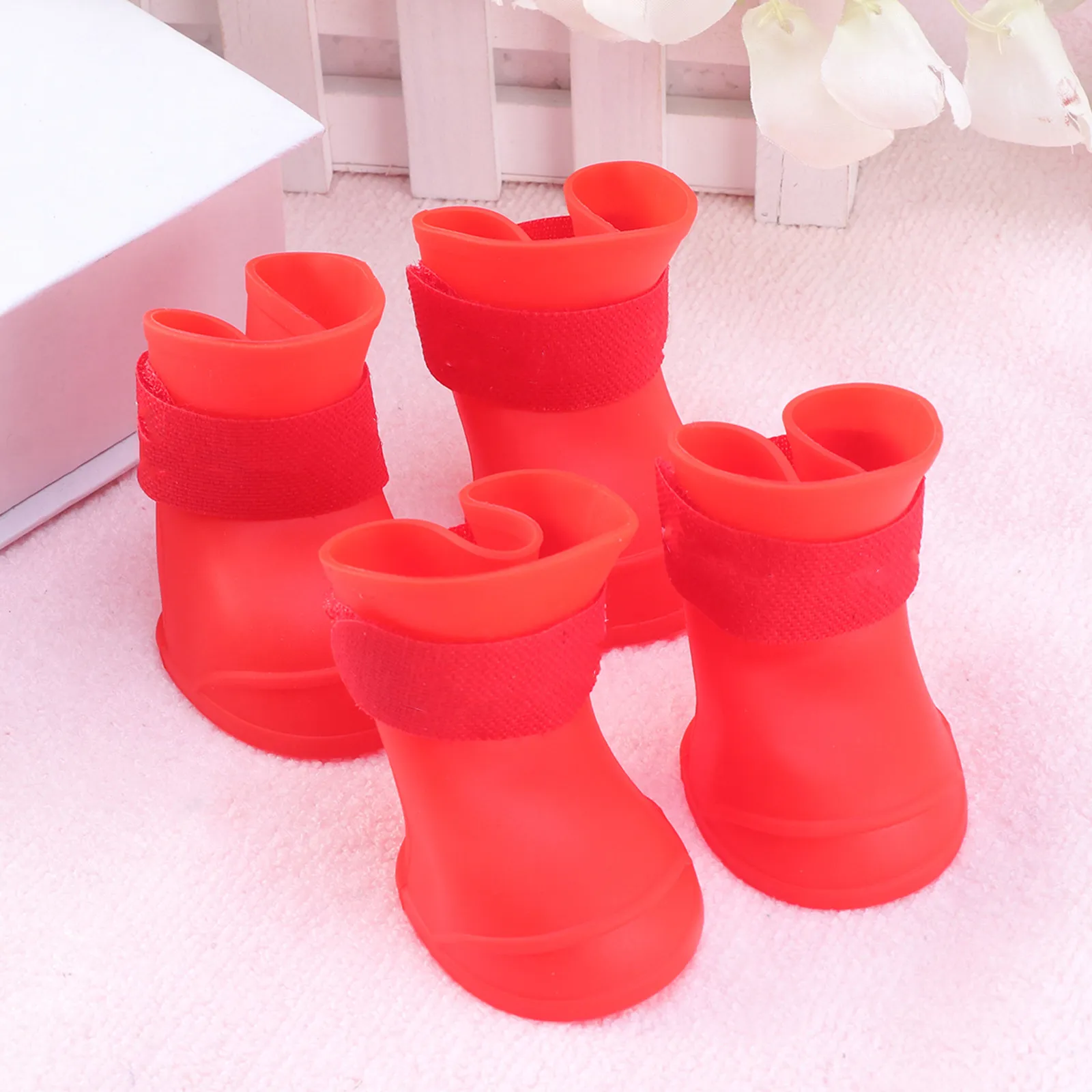 Par de Zapatos para Mascotas, Color Caramelo, Botas de Lluvia Talla L Rojas, PVC Flexible, Impermeables, Antideslizantes, para Perros y Cachorros, para Pisos Mojados y Lodosos