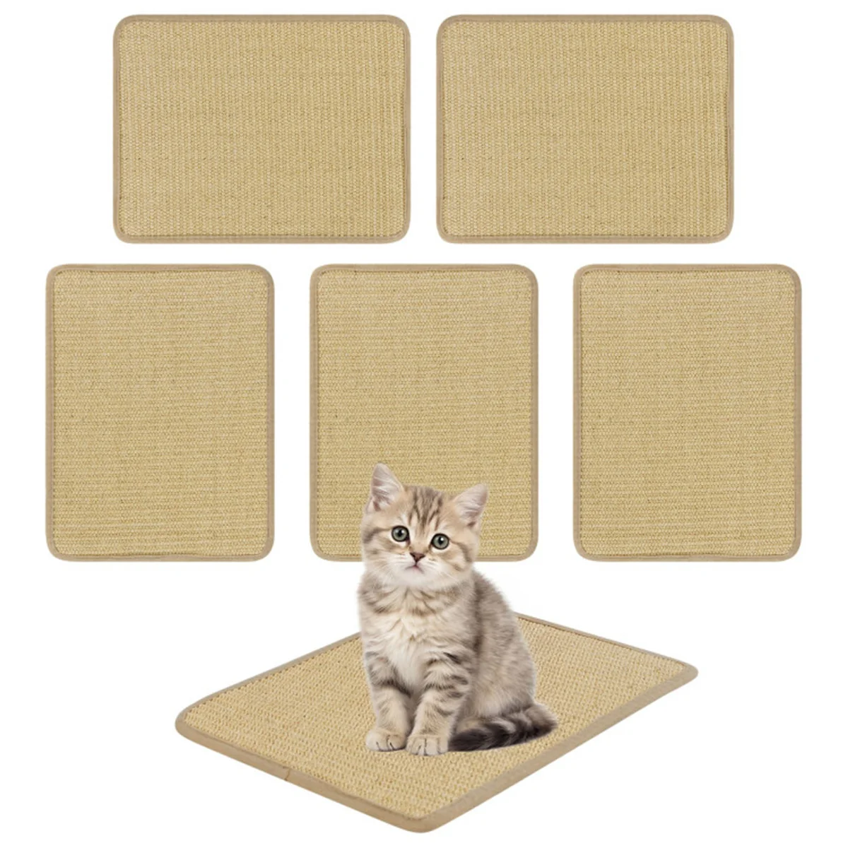 6 Pack Natural Sisal Cat Scratching Mats, Non-Slip Latex Backing Cat Scratch Pad with Hook Loop Tapes, Wall Sofa Floor Mountable Furniture Protector for Indoor Kittens Easy Clean - view 8