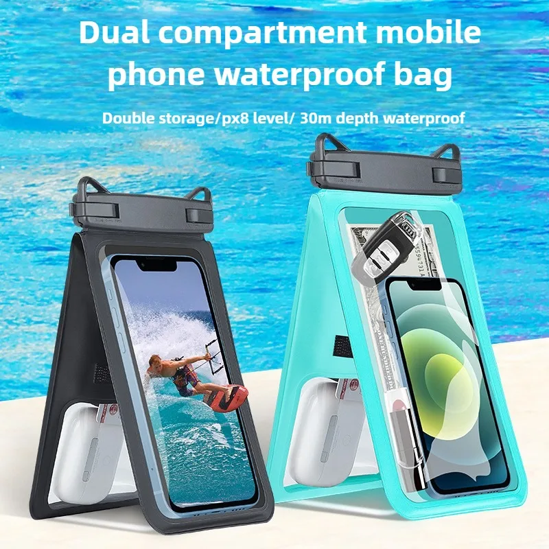 

Водонепроницаемая сумка для мобильного телефона с двойным карманом для телефона до 6,7 дюймов, пляжный кошелек для хранения карт, сухие сумки