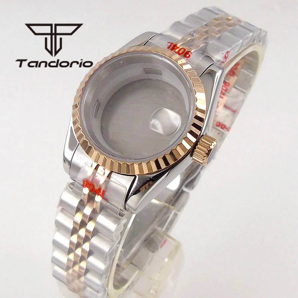 26mm Stainless Steel Watch Case with Bracelet for Ladies Women Fit NH05 NH06 Automatic Movement Sapphire Glass