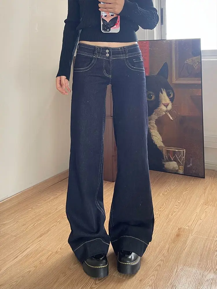 

Уличная одежда, винтажные синие джинсы для женщин, модные прямые широкие брюки Y2K, классические мешковатые джинсовые брюки в американском стиле ретро
