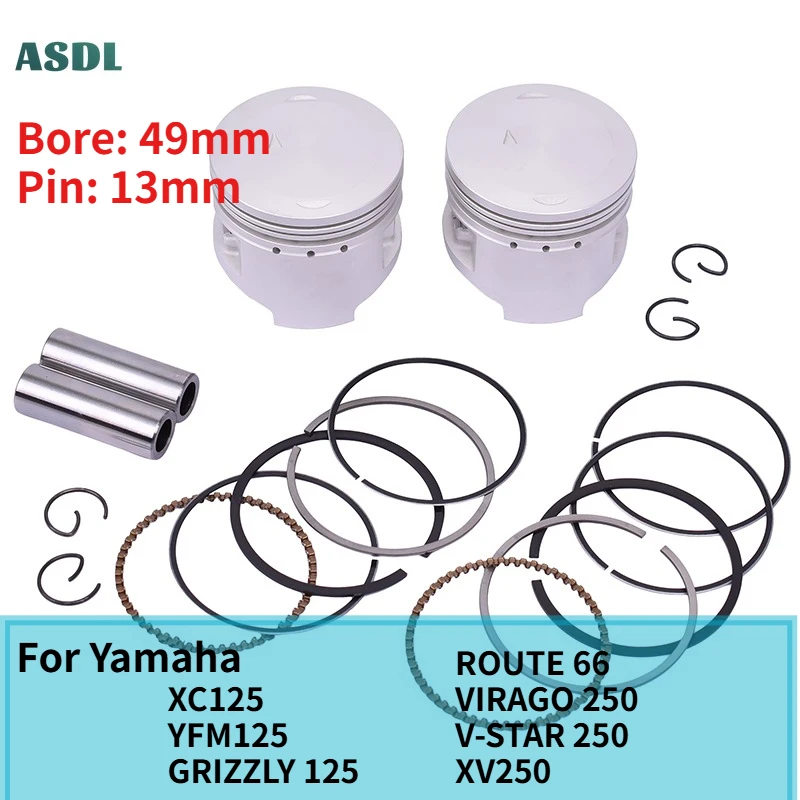 

Motorcycle Piston Rings 49mm 49.25mm 49.5mm 49.75mm 50mm STD~+100 0.75 For Yamaha XV250 XC125 YFM125 ROUTE 66 VIRAGO V-STAR 250