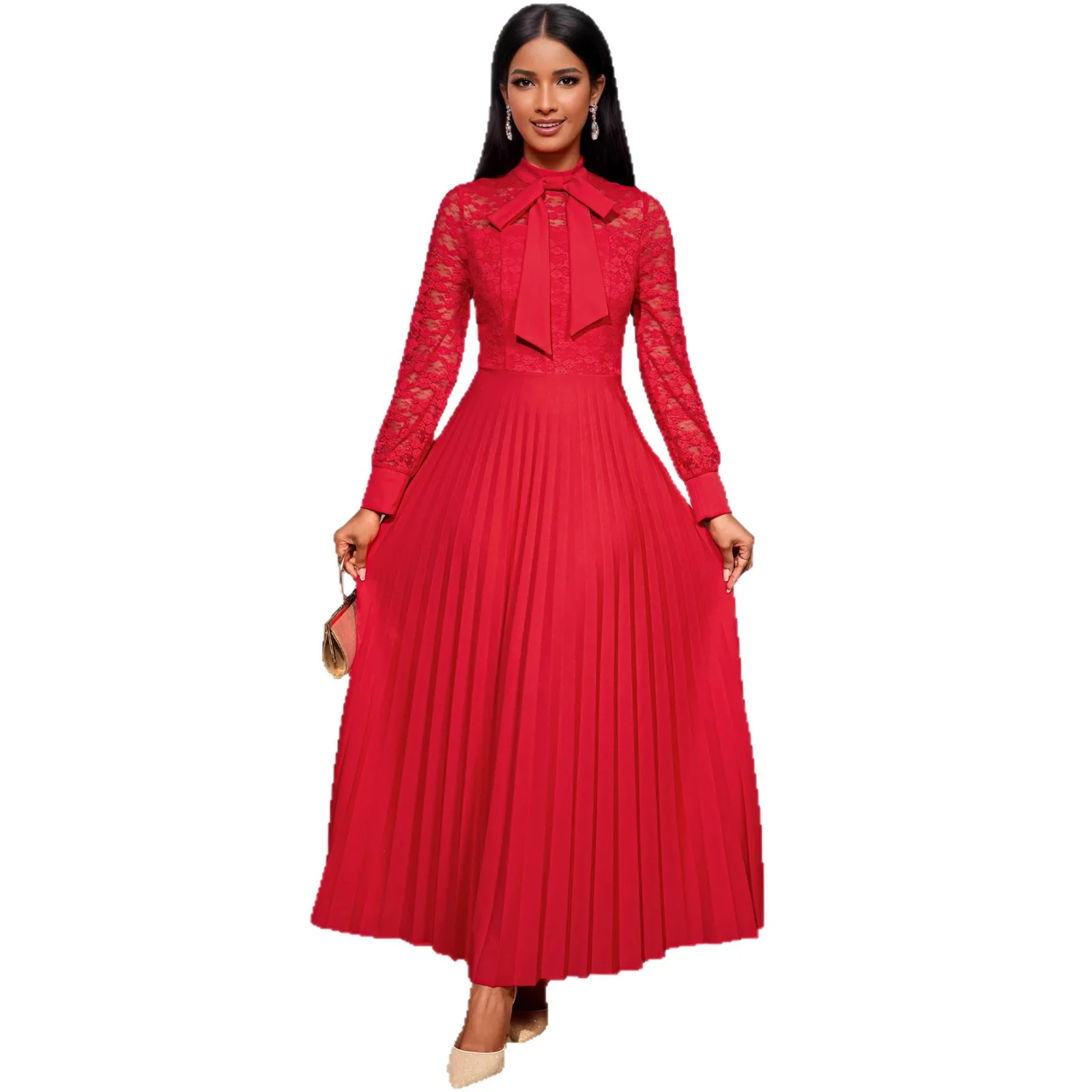 

Elegant Plus Size African Dresses for Women Autumn Long Sleeve Red Lace Party Evening Long Maxi Dress Dashiki Africa Clothing
