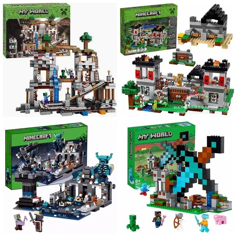 2025 New My World Ender Dragon Portal Dark World War Creeper Minecraft Fortress Mine Assembly Toy Fortress Building Blocks Gifts