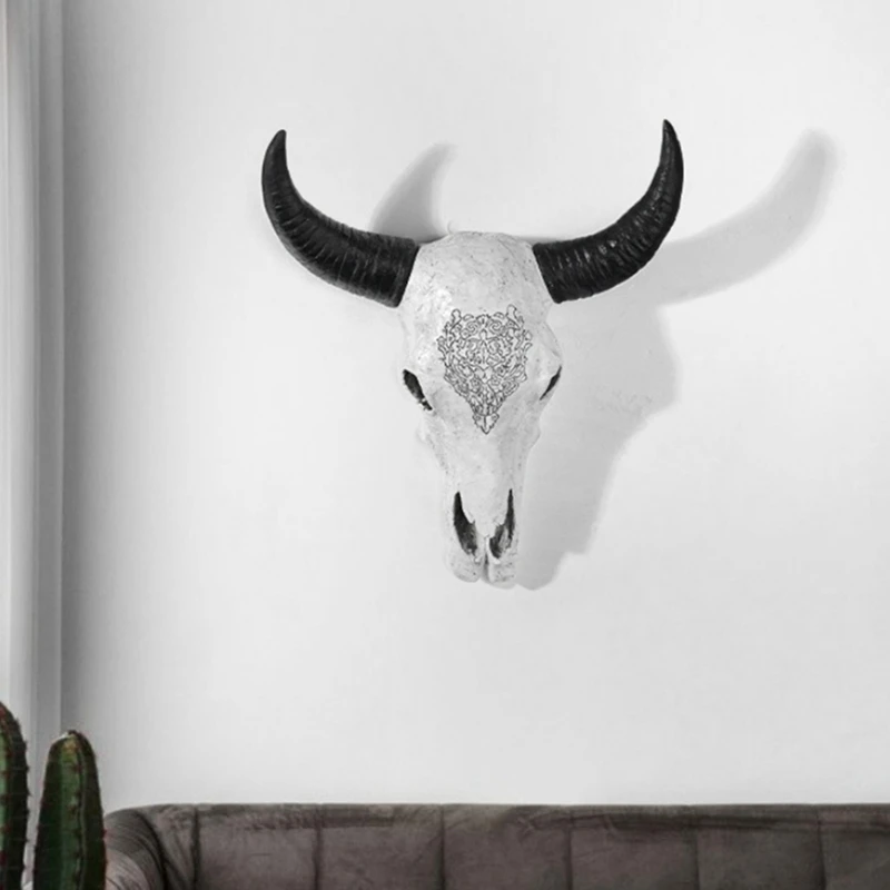 Ox-Head Wall Hanging Sculpture Skull Bull Statue Retro Decorative Article Animal Living Room Decoration