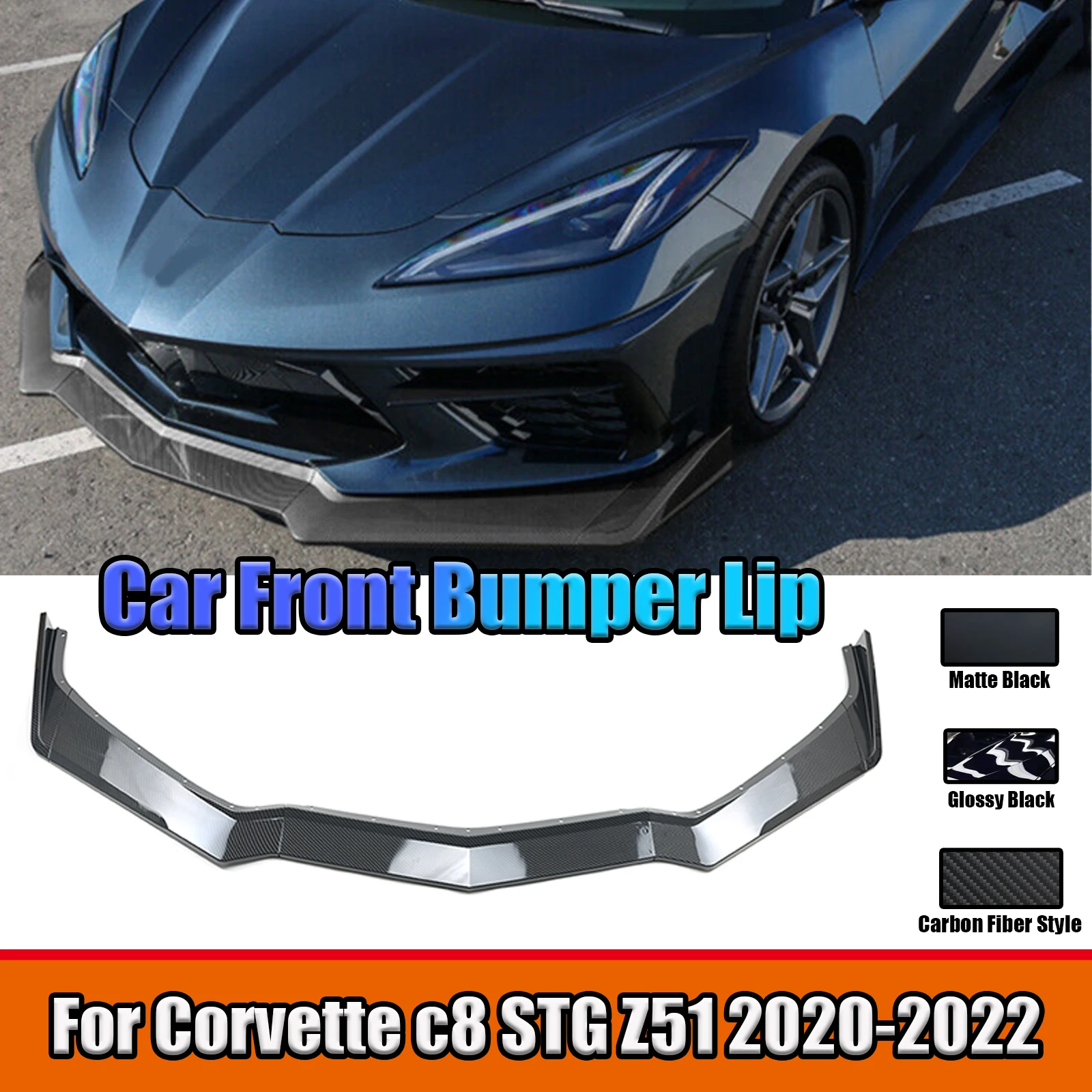 Car Front Bumper Lip For 2020-2022 Chevy Corvette C8 STG Z51 Car Accessoires 5PCS Carbon Fiber Style Matte Black Glossy Black