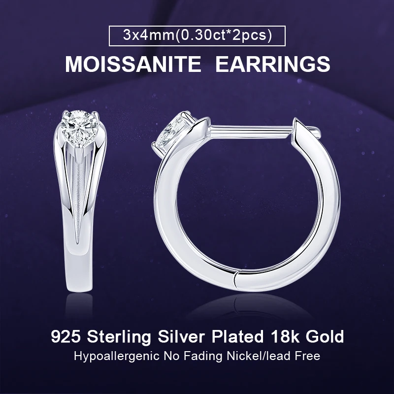 

IOGOU 2025 Trend Solitaire 0,3 карата D муассанит серьги-кольца Huggies для женщин оригинальные минималистичные ювелирные изделия из стерлингового серебра 925 пробы