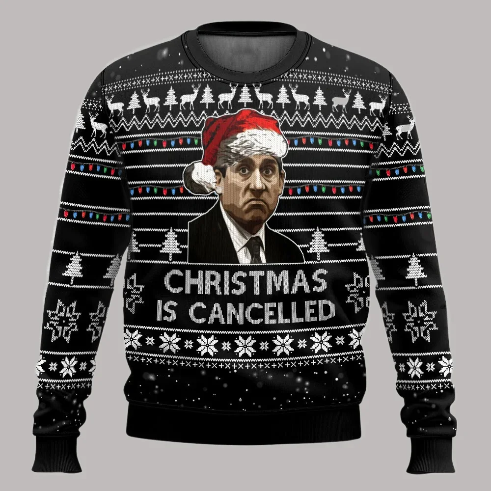 كاذبة مكتب القبيح عيد ميلاد سعيد سترة 2025/26 موضة جديدة الرجال المتضخم قناع السترة القمم الشتاء النساء البلوز