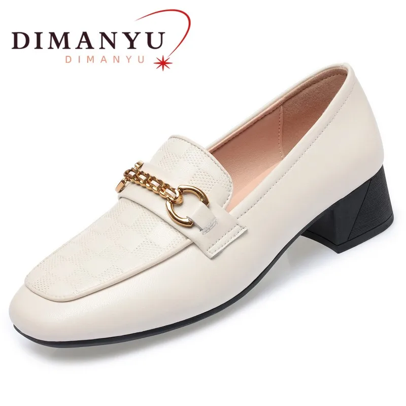 

DIMANYU Women Loafers Square Toe 2024 Genuine Leather British Style Women Spring Shoes Mid-heel Non-slip Slip-on Ladies Shoes