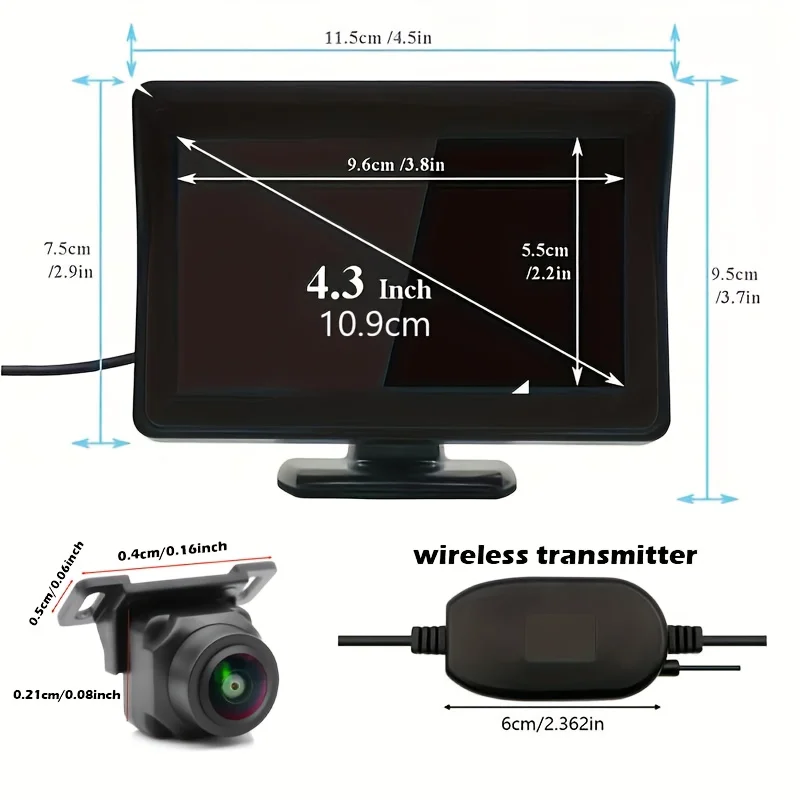 Car Rear View Kit 4.3IN Monitor with Wireless Transmitter Reversing Backup Camera for Universal Vehicle Parking