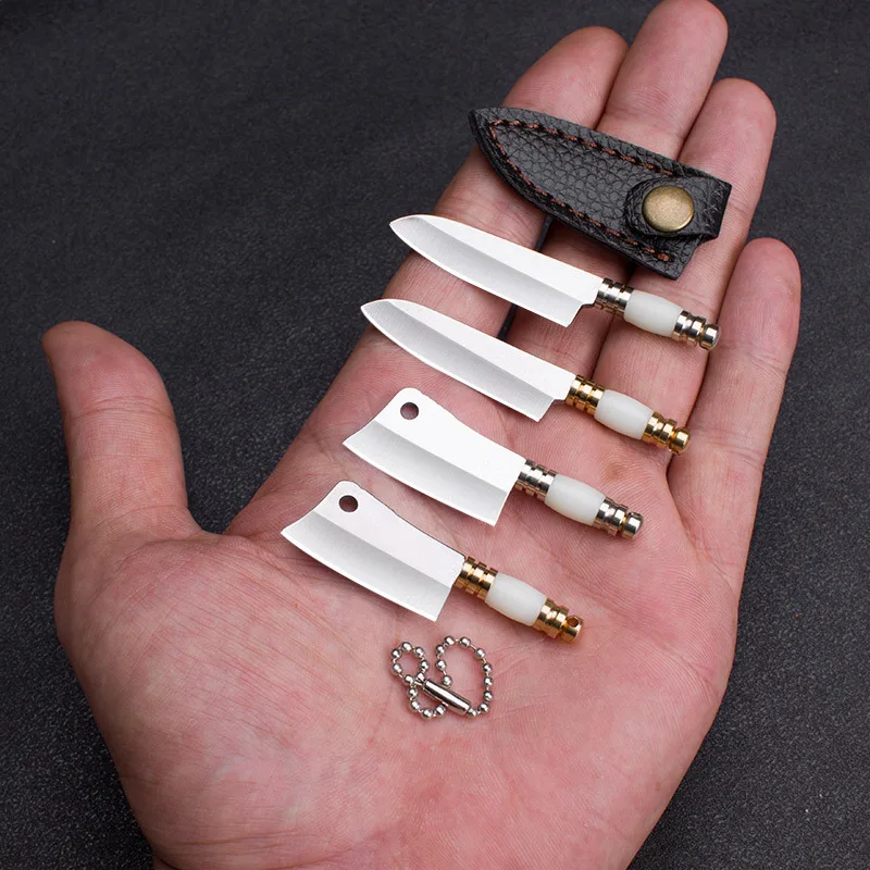 Brass White Copper Mini Knife Sharp EDC Self-defense Portable Keychain Acrylic Knife Outdoor Unboxing Tool With leather cover