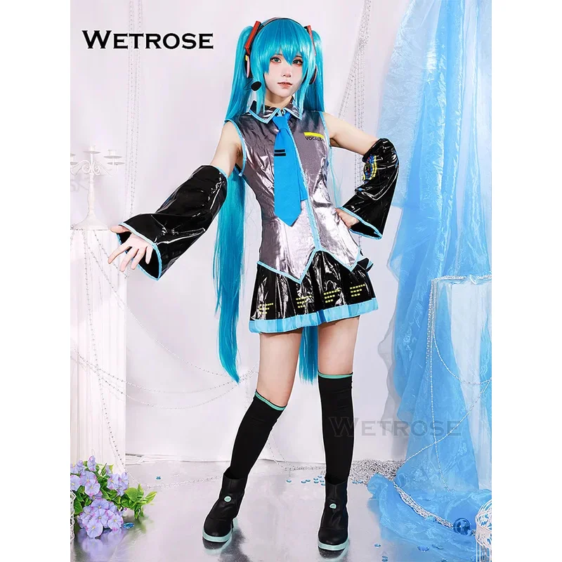 【Wetrose】متوفر في المخزون أزياء Miku التأثيرية V2 01 الكلاسيكية أنثى ذكر Fanart Vocaloid فستان أنيمي Kawaii جلدية اللاتكس شعر مستعار مجموعة كاملة