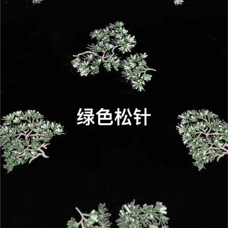 Nuovo set alto in tessuto di velluto di seta con ricamo pesante con paillettes ad ago di pino verde autunno e inverno