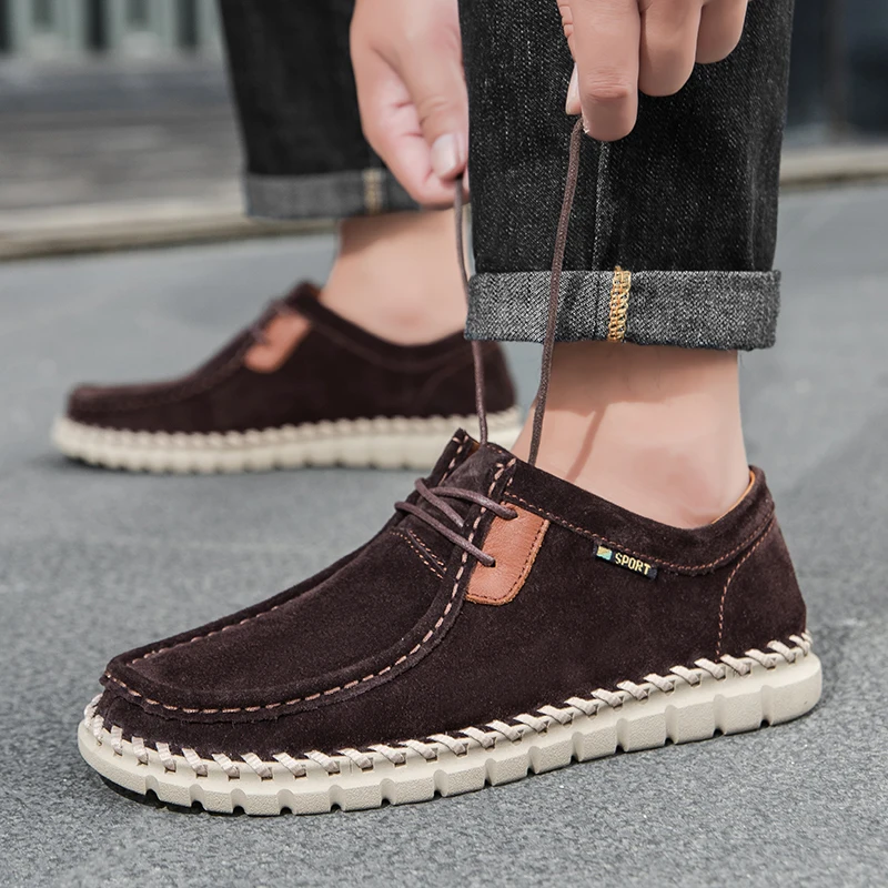 Non-Slip Men Casual Shoes All-match Men Footwear Outdoor Wear-resistant Thick Bottom Male Dress Shoes Lace-Up Men Walking Shoes