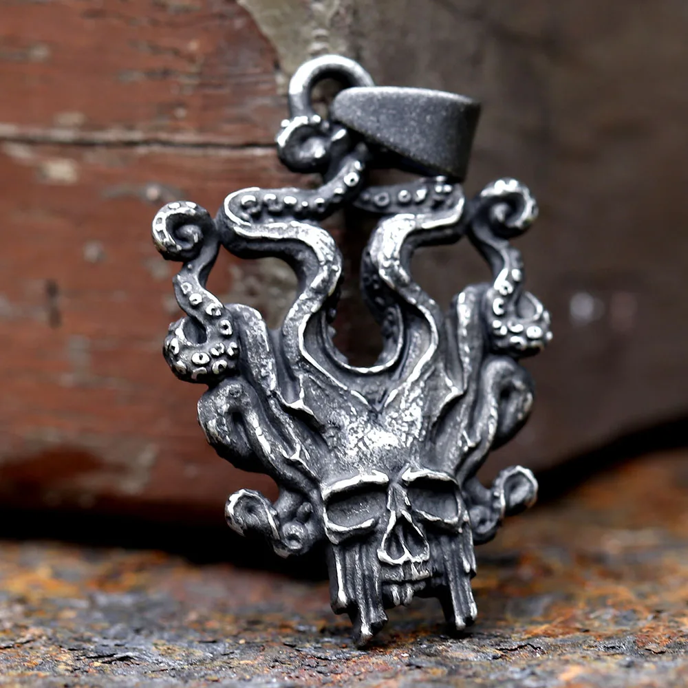 2023 New Trendy 316L Stainless Steel Gothic Death squid style Skull head Pendant For Men Halloween Cool Punk Biker Jewelry Gift