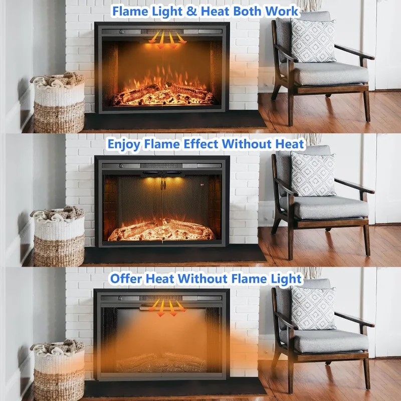 Electric Fireplace Insert, 36 Inches Recessed Fireplace Heater with Adjustable Flame and Top Light Colors, Fire Crackling Sound