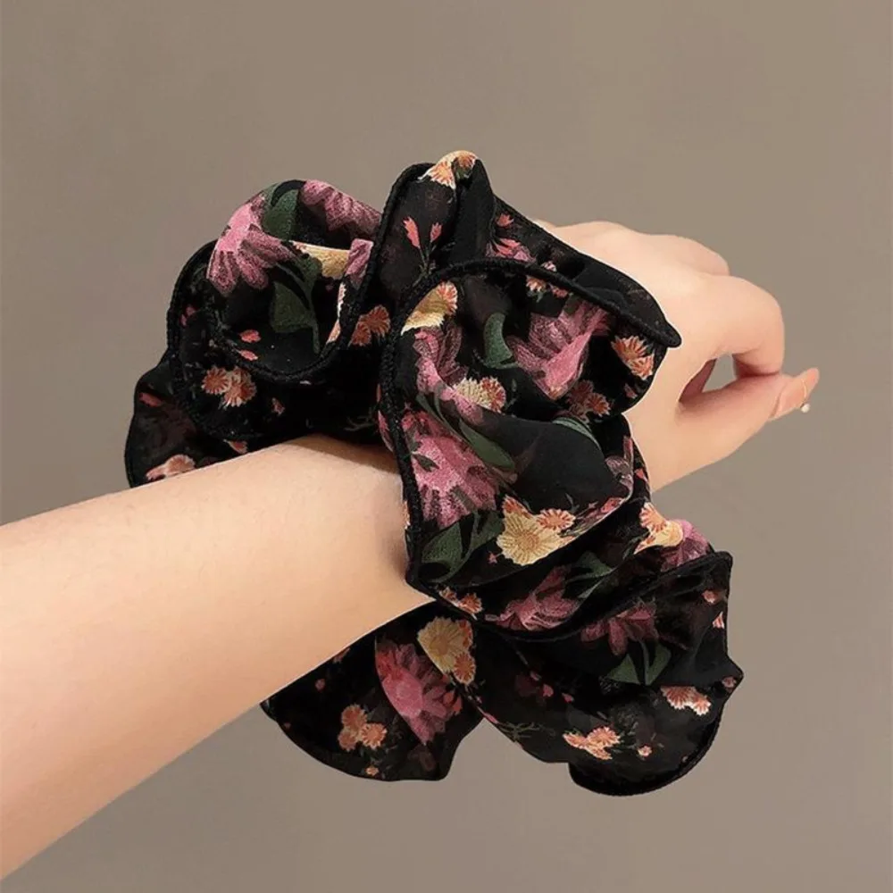 1pc Fashion Vintage Dark Floral Chiffon Boho-Inspired Hair Accessory with Vibrant Flower Prints Touch to Daily Looks Special