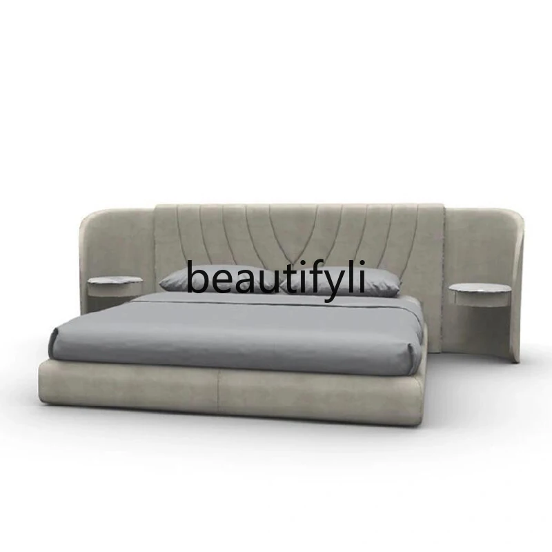 

Italian light luxury widescreen bed mansion villa large master bedroom double bed design creative fabric furniture customization