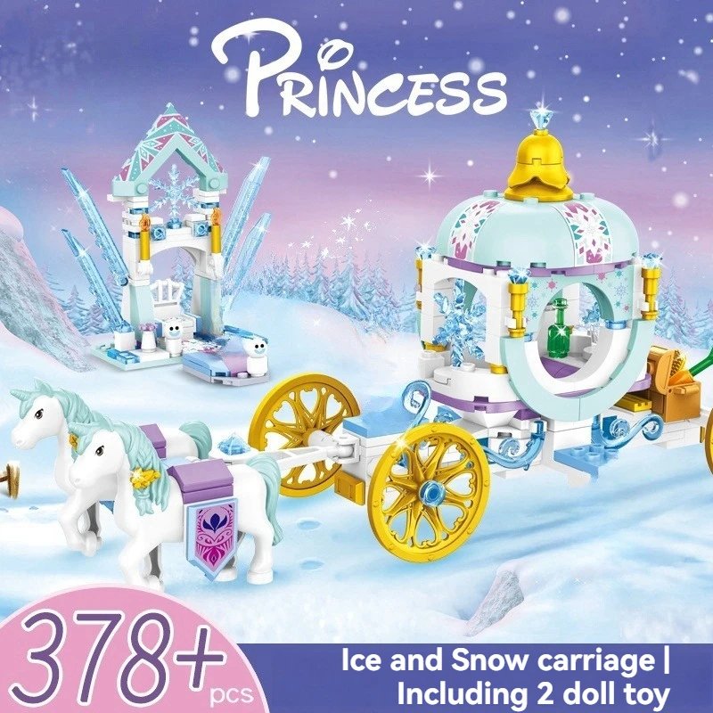 Creative Friends Ice and Snow Princess Carriage Castle Horse Building Block Sets Bricks Educational Toys for Girls Birthday Gift