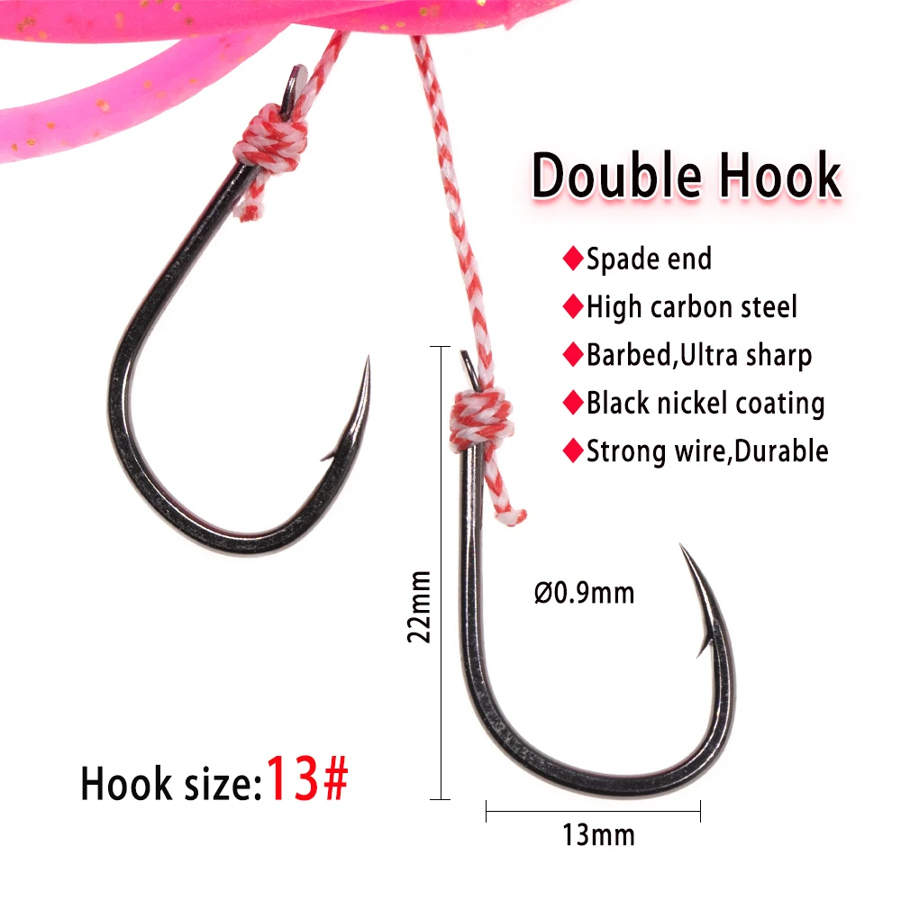 Weicher Silikon-Tintenfisch-Rockköder für Slow Jigging, Assist-Haken, leuchtender Trolling-Jig-Köder, Salzwasser-Angelköder, Zubehör – Detail 4