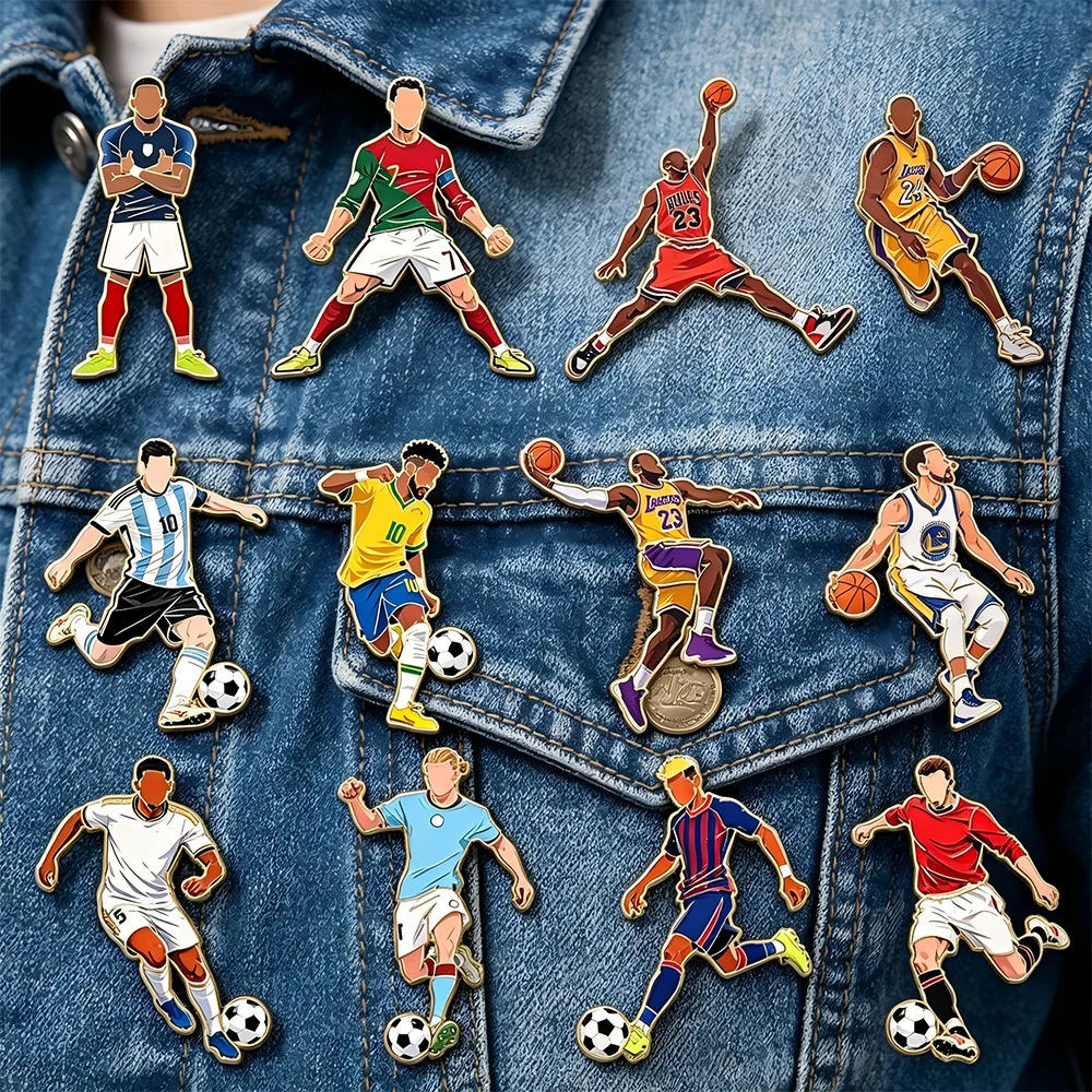 4/12-teiliges Sport-Emaille-Pin-Set: Superstar-Fußball- & Basketballspieler-Anstecknadeln, Sammlerstücke für Fans