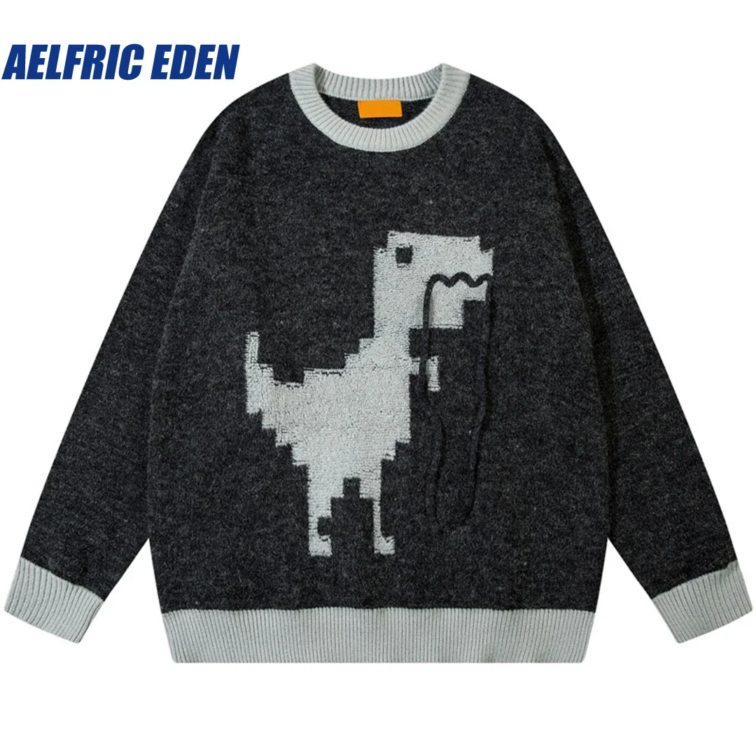 

Aelfric Eden Knitted Funny Kawaii Cartoon Pullover Jumper Hip Hop Harajuku Dinosaur Sweater Streetwear Casual Patchwork Sweaters