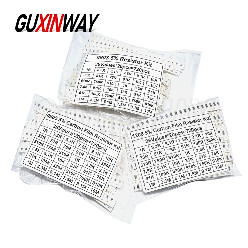 10/20/33/36/60/80 Values 1K 10K 20K 100K 100 200 220 ohm 0402 0805 0603 1206 2512 1210 SMD Resistor Kit Assorted Kit Sample Kit