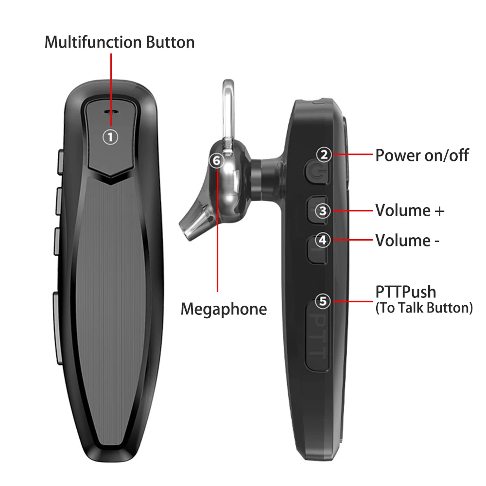 Casque sans fil Bluetooth Écouteur avec Chargeur pour Baofeng UV-5R UV-82 UV-17 UV-16 BF-888S Retevis Two Way Radio