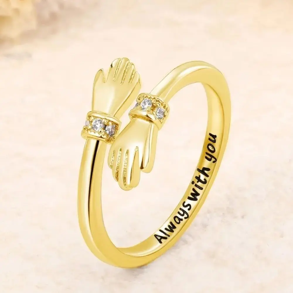 Premium Always with You Hand Shaped Finger Rings Romantic Caved Letters Open Ring Adjustable Fancy Design Antique Rings Love