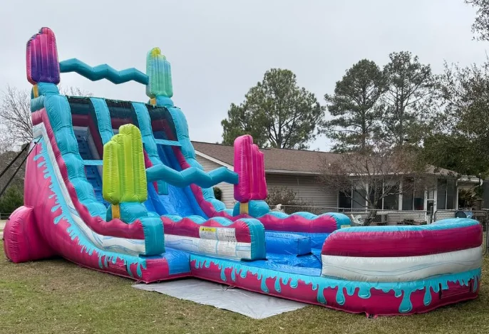 Custom Ice Cream Theme Double Lane Inflatable Slide With Water Pool Chateau Gonflable Inflatable Water Slide For Rental Party