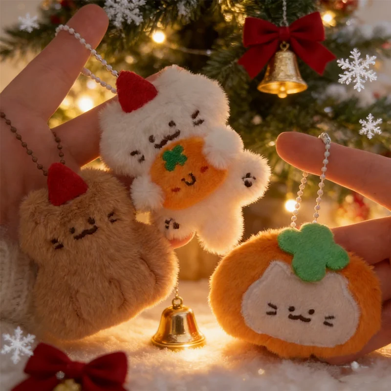 Kawaii Persimmon-Erdnuss-Puppen-Schlüsselanhänger mit Cartoon-Design, Kätzchen-Plüsch-Hängeornament für Taschendekoration und Zubehör