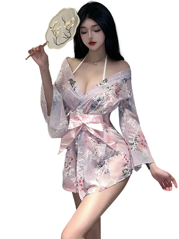 Lingerie Kimono Bathrobe Uniform Seductive Mature Charm Elegant Gentle Fashion Passion Printed Bow Sexy Japanese New Dress ZJUR