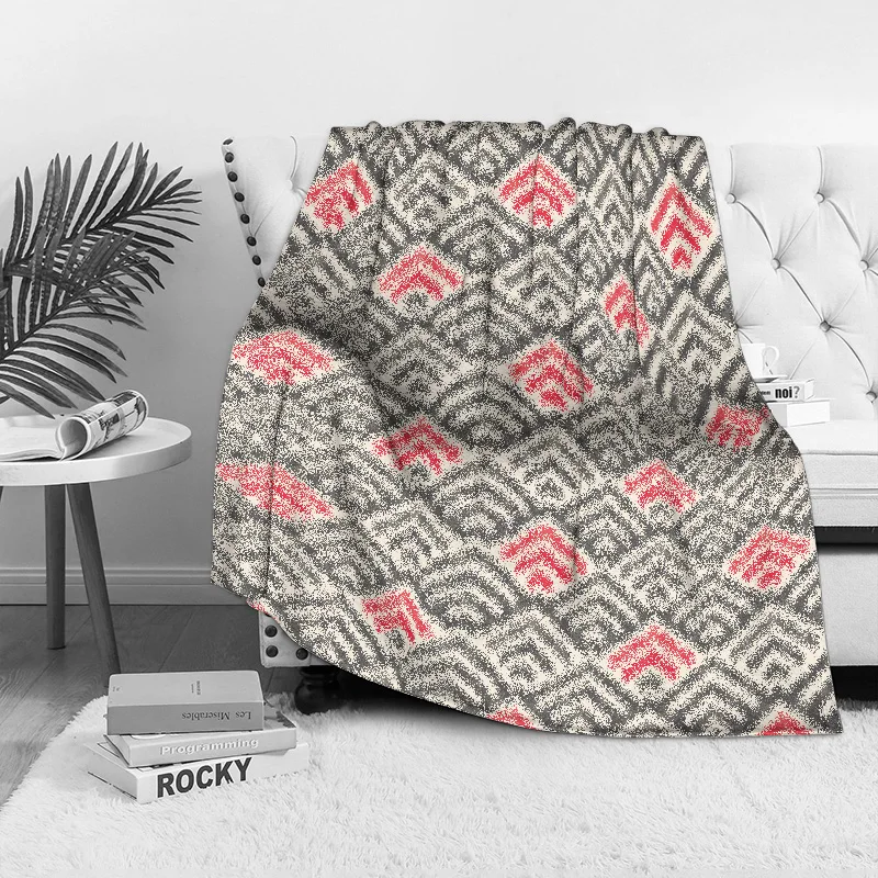 بطانية بنمط هندسي رمادي أسود أحمر مثلث متماسكة رمي لينة دافئة مريحة أريكة تتحول لسرير الديكور هدية #6